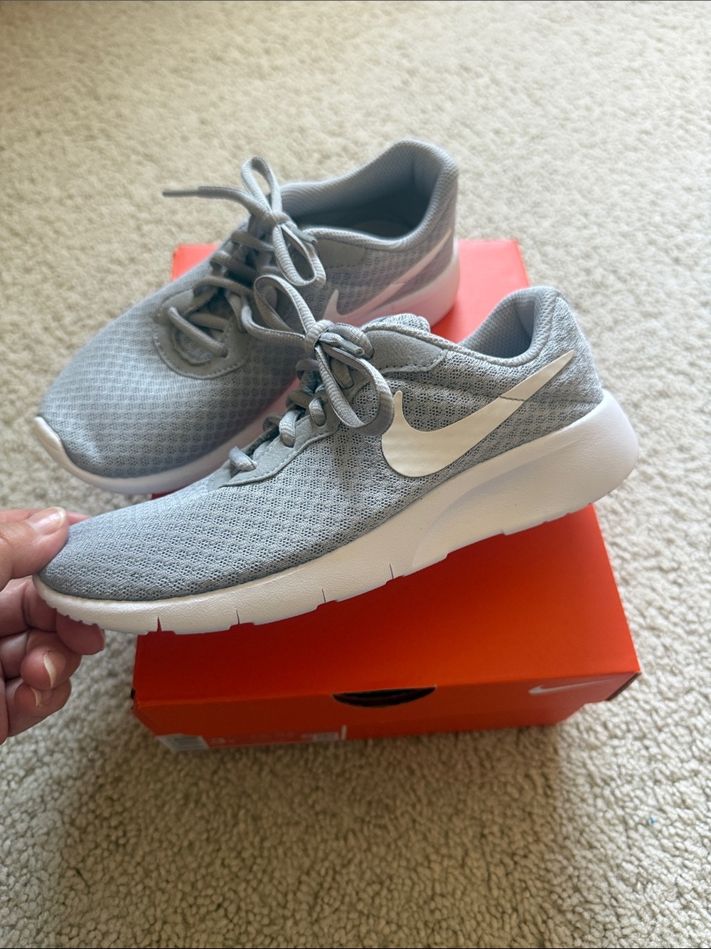 Nike Kids Light Gray Tanjun Sneakers with White Swoosh